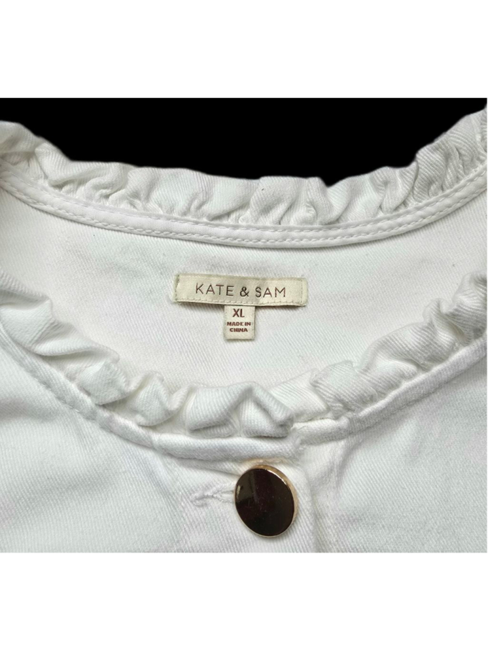 Kate & Sam White Ruffle Neck Button Front Jacket XL - Picture 3 of 11